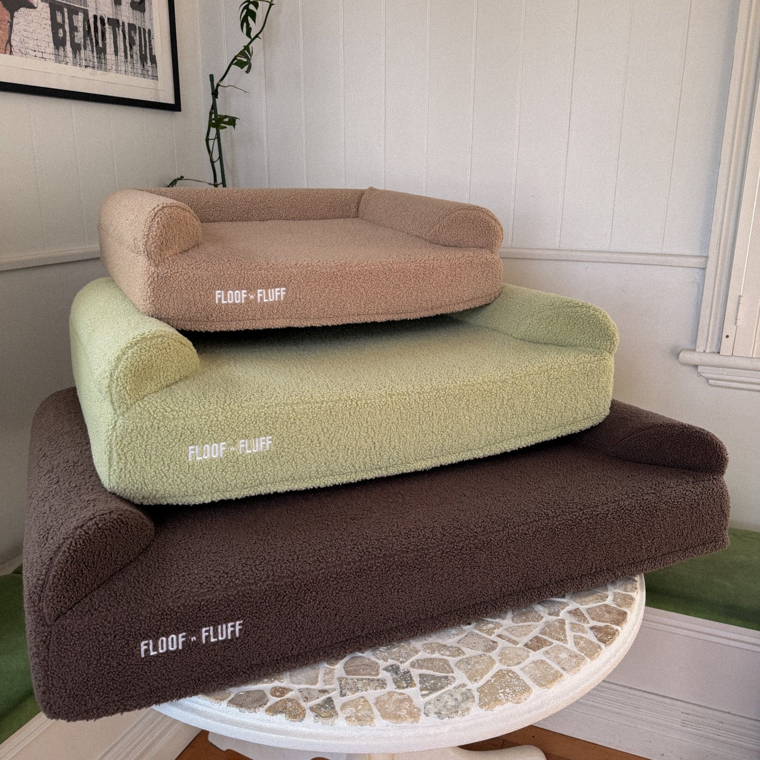 Floof n Fluff orthopaedic memory foam dog beds in three sizes Small, medium and large.